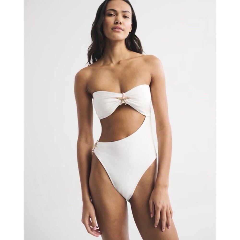 NWT Abercrombie & Fitch Starfish Bandeau 1 Piece Cutout Swimsuit Medium T $90